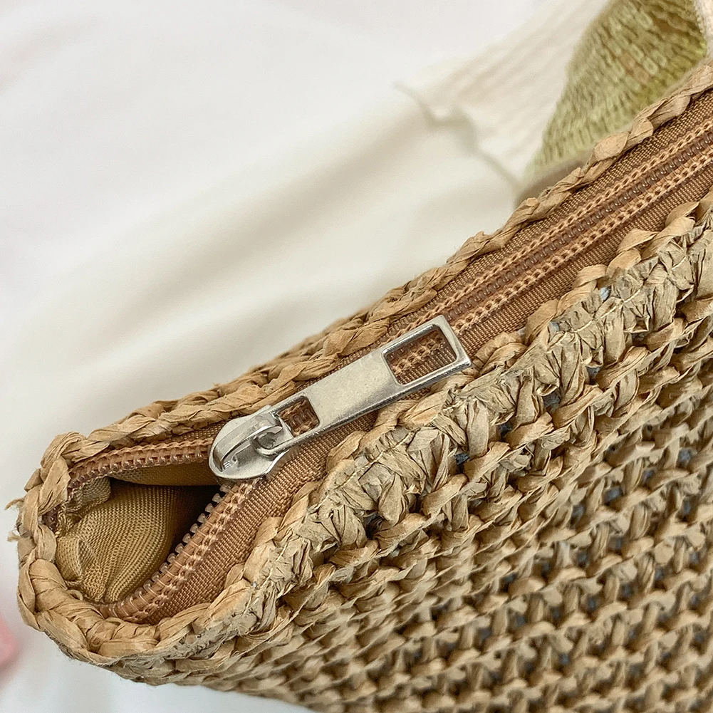 Women Straw Tote Handbag Large Capacity Sequins Simple Shoulder Bag Contrast Color Minimalist Tote Bag Ladies Summer Daily Bag