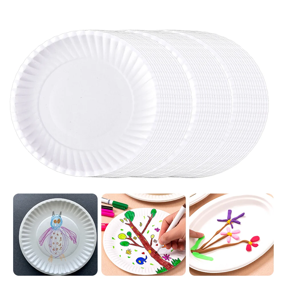 Red Paper Plates Drawing Doodle White Kids Painting Materials Graffiti Flatware Tray DIY Pulp