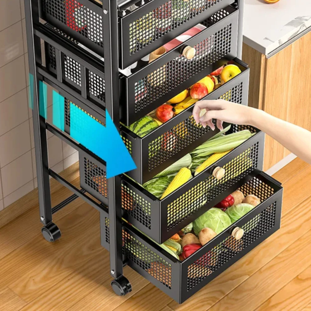 Kitchen Fruit Vegetable Shelf with Drawers Storage Rack Floor Type Storage Rack Bathroom Household Snacks Kitchen Trolley