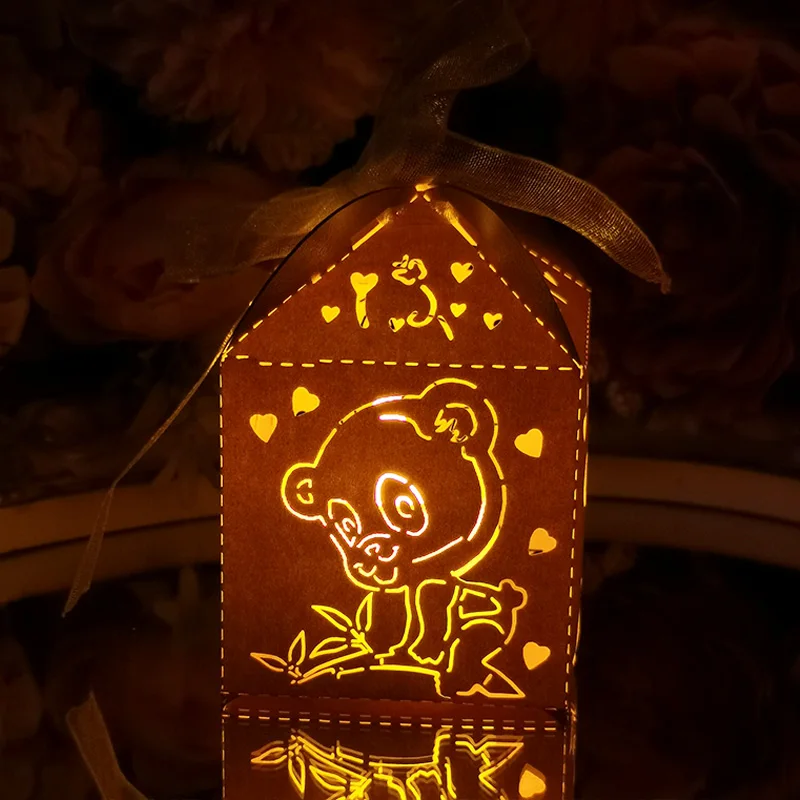 

50pcs Lover Panda Candy Box With Ribbon Animal Packaging Guests Gift Boxes Baby Shower Wild Birthday Party Decorations Supplies