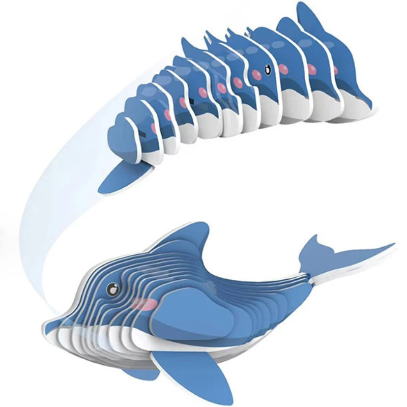 Animal Series 3D Paper Puzzle for Kids Dolphin Educational Montessori Toys Funny DIY Manual Assembly Three-dimensional Model Toy 2