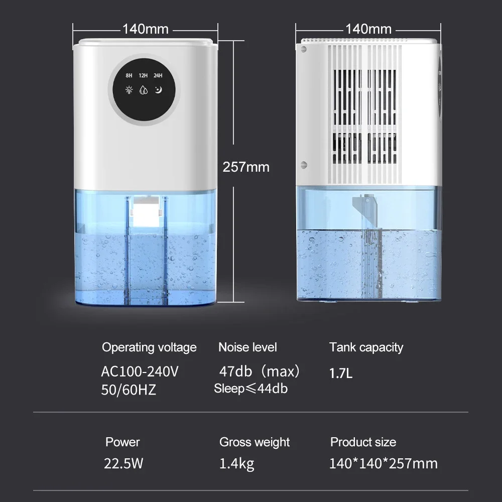 Small Dehumidifier Home Air Dyer Large Capacity Indoor Moisture Remover Bedroom Office Silent Air Purification 1.7L Dehumidifier 6