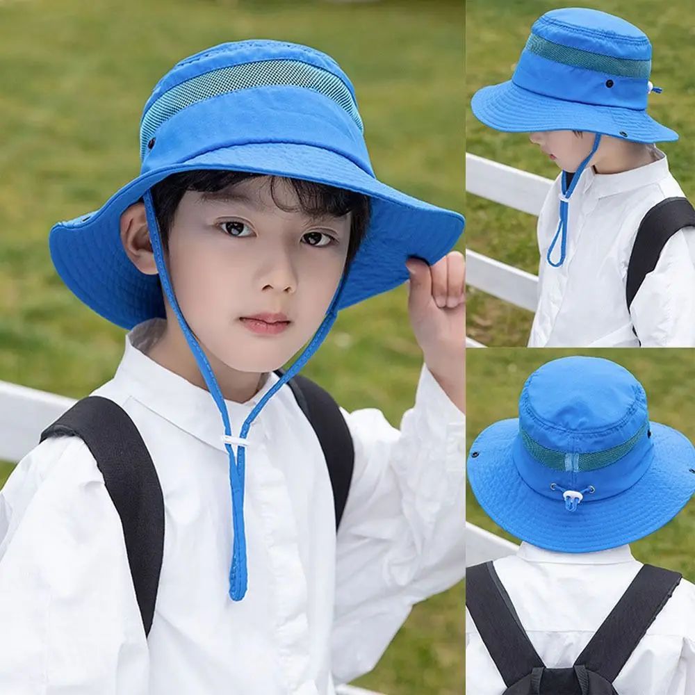 Children Summer Flap Adjustable Wide Brim Cap Boy Girl Bucket Hats UV Protection Outdoor Beach Sun Hat_voghion.com