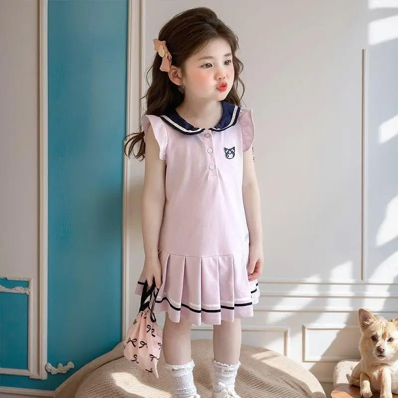 Sanrios Hello Kittys 드레스 코튼 블렌드 소녀용 여름 2026 새로운 달콤한 유행 공주 스타일 파티웨어 귀여운 사랑스러운