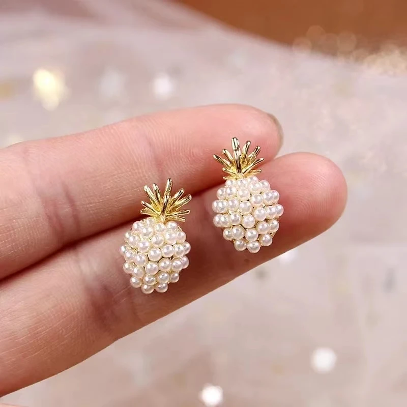 Pearl Earrings Trendy Fruit Pearl Earring For Women Exquisite Geometric Pineapple Imitation Pearls Stud Earrings Fashion Jewelry Gift