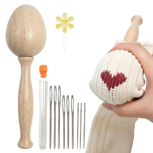 Darning Kit Wooden Darning Needle Set Darning Egg With Handle For  Hand-Sewing Patching Mending Socks Sweaters And Knits - AliExpress