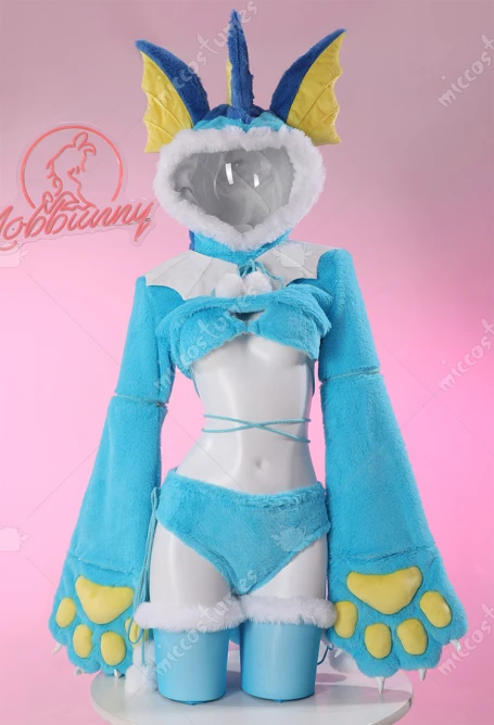 Mobbunny PM 파생 모피 발, 섹시한 란제리, 카와이 플러시 홈웨어, 발 장갑, 후드 및 브래지어 팬티, 스타킹 포함 