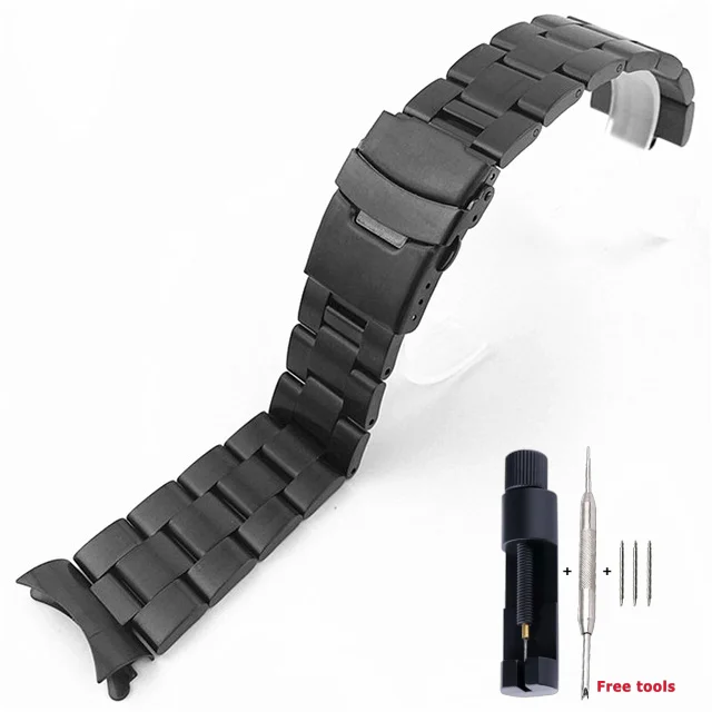 High Quality Solid Stainless Steel Curved End Watch Strap with Folding Safety Buckle and Tool