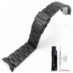 High Quality Solid Stainless Steel Curved End Watch Strap with Folding Safety Buckle and Tool - 22mm (Black)