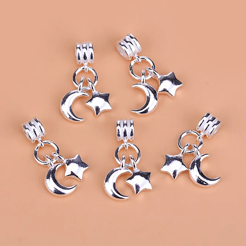 GNOCE Stern & Mond Charm Anhänger Aus 925 Sterlingsilber – „Ich Liebe Dich Zum Mond & Zurück“ Für Armband & Halskette