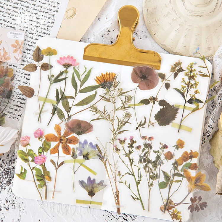 30 팩 도매 튤립 꽃 애완 동물 스티커 공장 손 데이지 Scrapbooking 재료 미적 문구 핸드북 장식 4CM