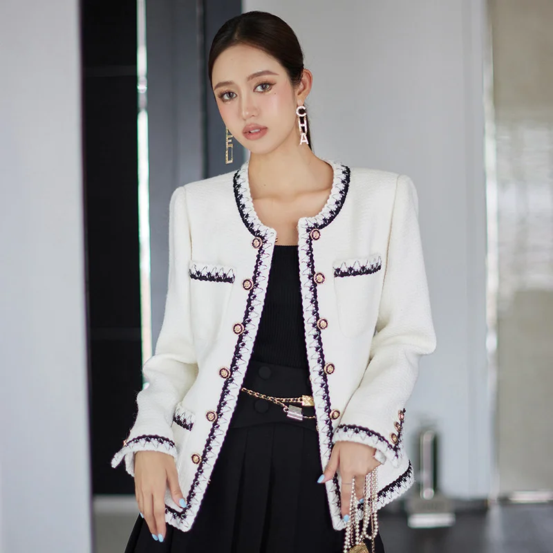 

Jackets High Quality White Tweed for Women 2023 Luxury Designers Winter Wool Coat Femme Korean Fashion Streetwear Chaqueta Mujer