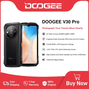 DOOGEE-V30 Pro Smartphone Robusto, Câmera 200MP, Dimensão 7050, 5G, Tela FHD de 6,58 ", 10800mAh, 32 RAM + 512 ROM, Estreia Mundial