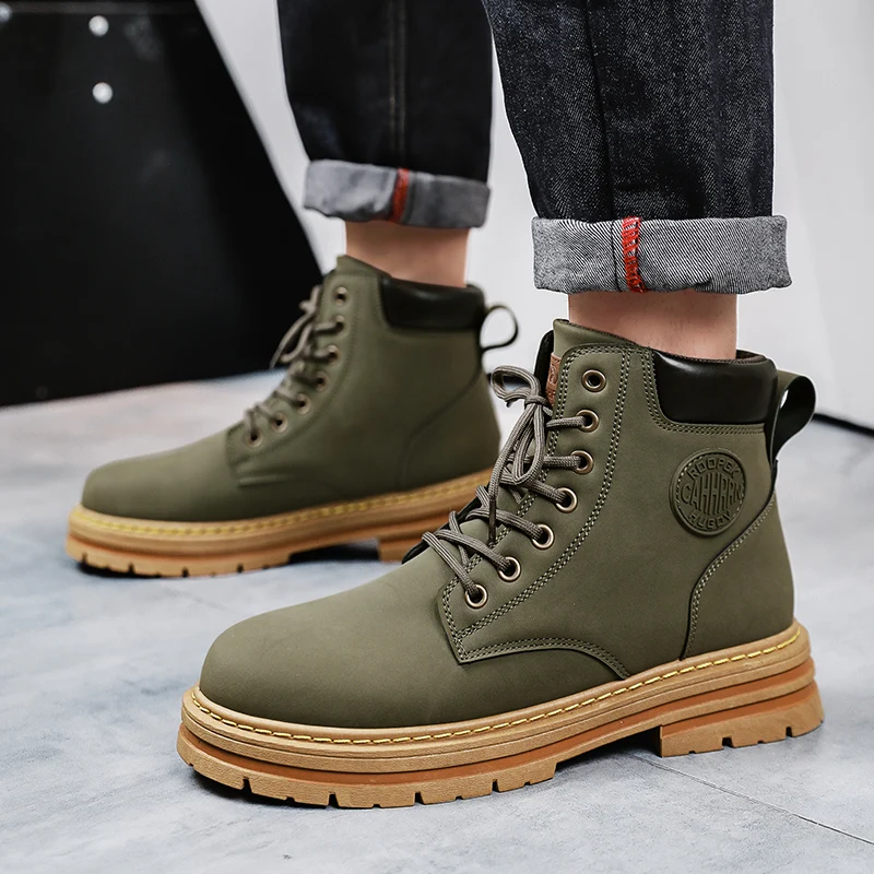 High Top Boots Men Leather Shoes Fashion Motorcycle Ankle Military Boots For Men Winter Man Shoes Lace-Up Botas Hombre