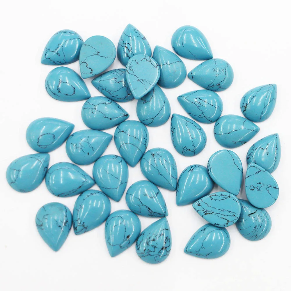 13*18mm Natural Turquoise Water Drop Ring Patch Inlaid With Bare Stone Accessories DIY Jewelry Making Gifts Wholesale 30Pcs/Lot