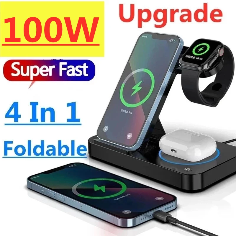 uitspraak landen Behandeling 100W 4 In 1 Opvouwbare Draadloze Laadstation Voor Iphone 14 13 12 Apple  Horloge 7/6 Voor Samsung Galaxy horloge Laders 4/3 S22 S21| | - AliExpress