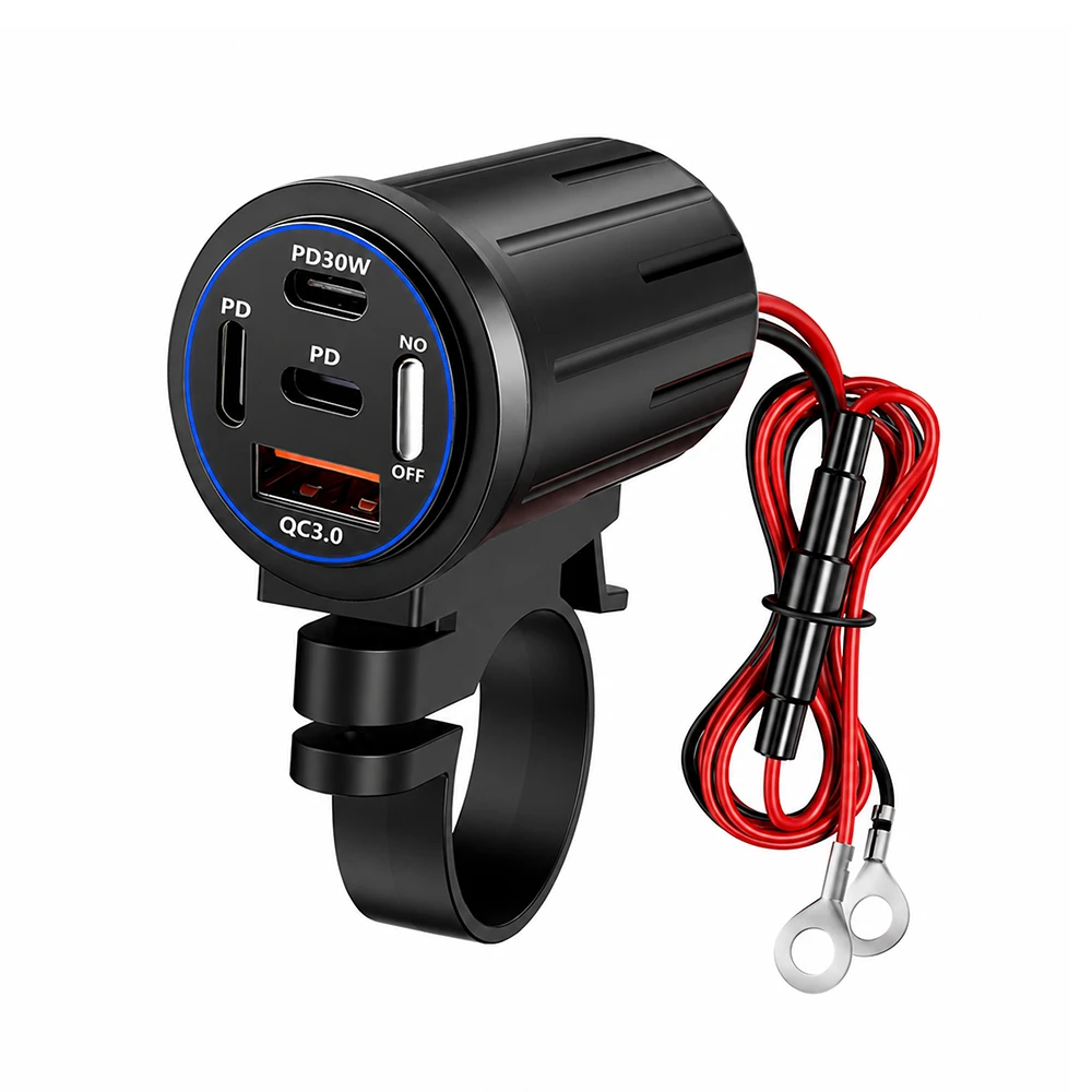 Caricatore per Auto con Presa USB Tipo-C Multiporta, Ricarica Rapida, Impermeabile con Voltmetro 12V/24V per Auto, Barca, Moto - Image 2