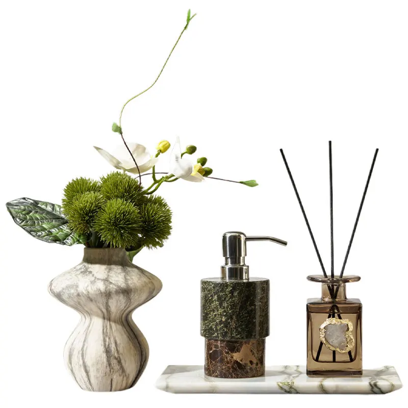 창의적인 레오파드 프린트 스톤 로션 병 구강청결제 컵 대리석 트레이 호텔 욕실용품 비누 디스펜서 컵 장식