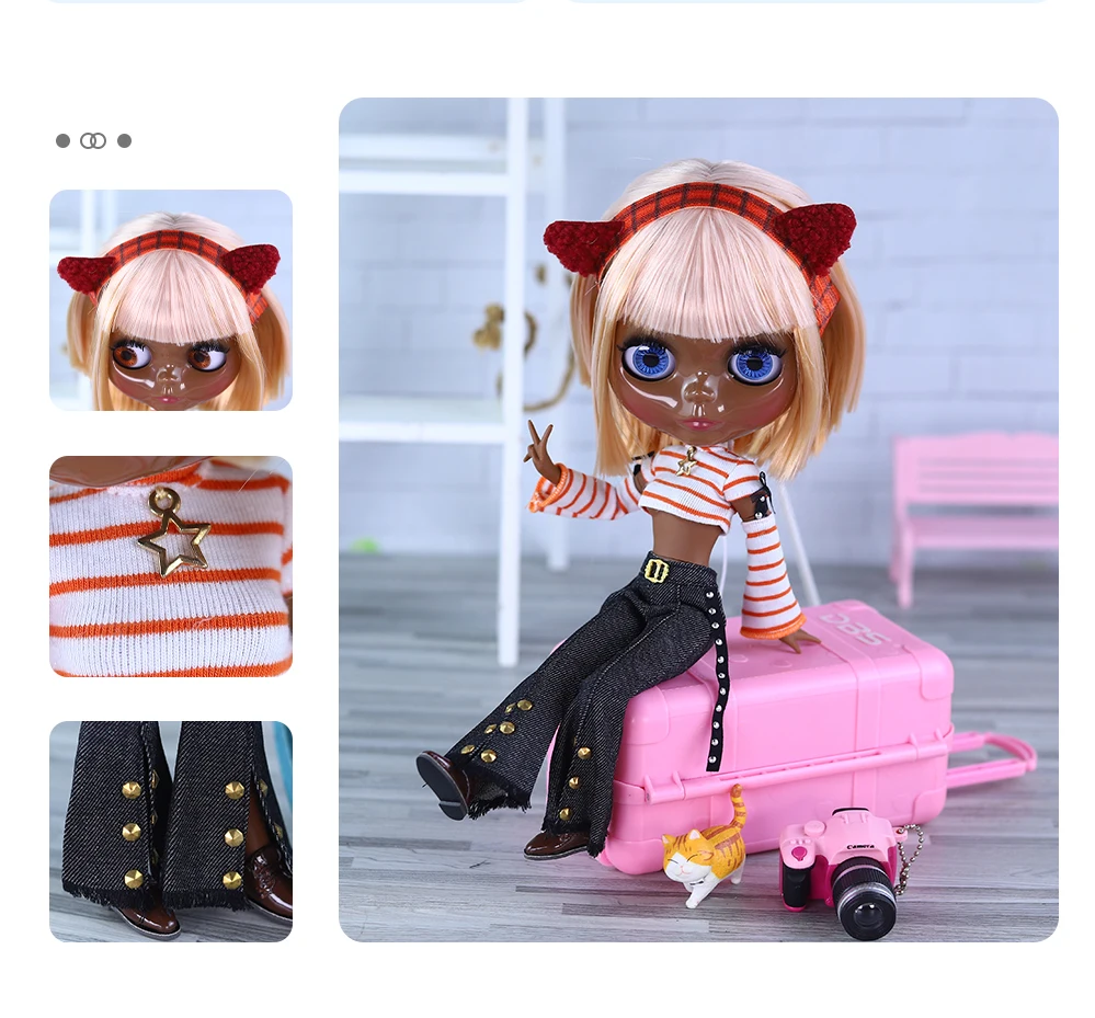 Nevaeh – Premium Custom Neo Blythe Doll with Multi-Color Hair, Black Skin & Shiny Cute Face 13