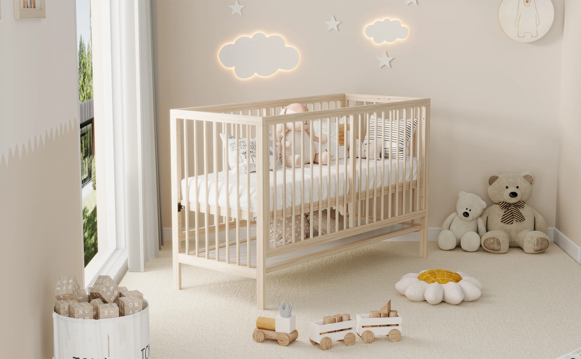 140x60x90cm Wooden Baby Cot, Convertible Into An Extra Bed / Painting Board Rack / Desk, Height Adjustable, No Mattress, Spruce S5e57893674544a66a8a2a7e6011eb4168