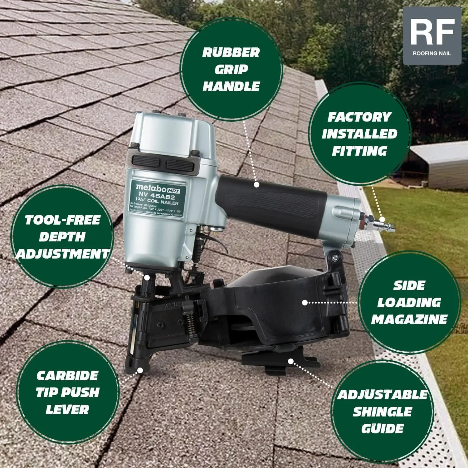 Metabo HPT Roofing Nailer, Pro-preferred Pneumatic Power Nailers in Roofing tools, Pneumatic Nailer for Asphalt