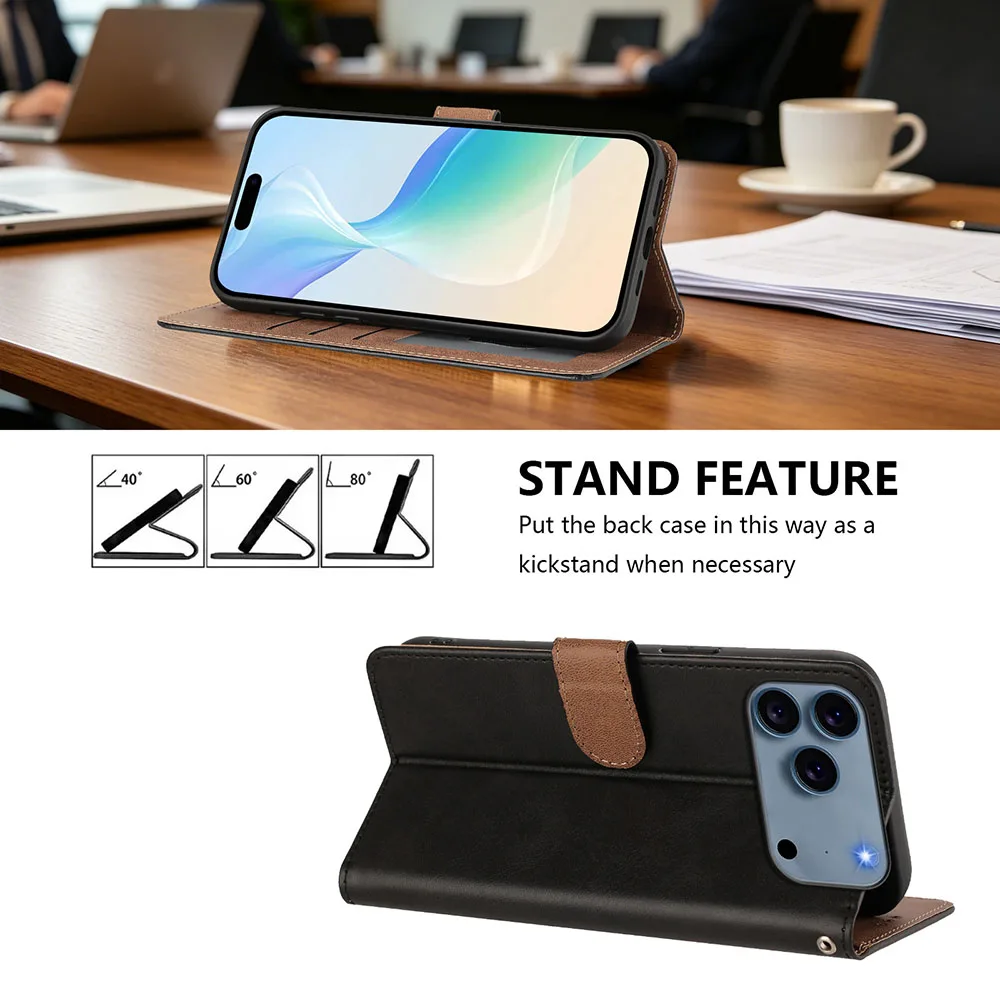 Leather Wallet Case - Magnetic Flip Cover with Card Slots & Kickstand Feature