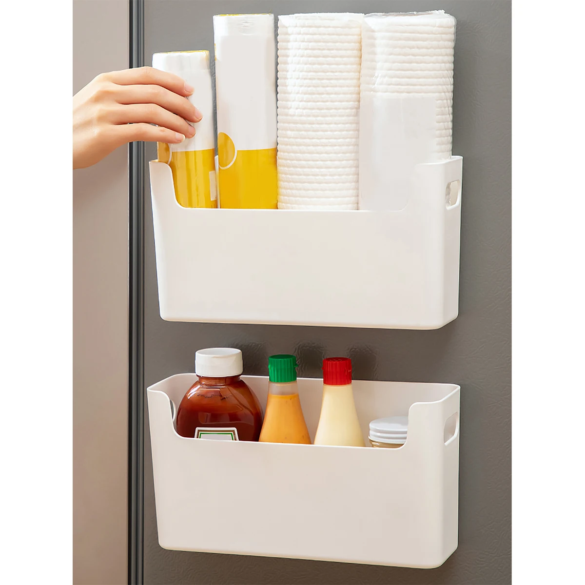 Multifunctional Plastic Kitchen Storage Organization Punch Free Wall-Mounted Cabinet Storage Box For Kitchen Accessories Wall Mounted Organizer