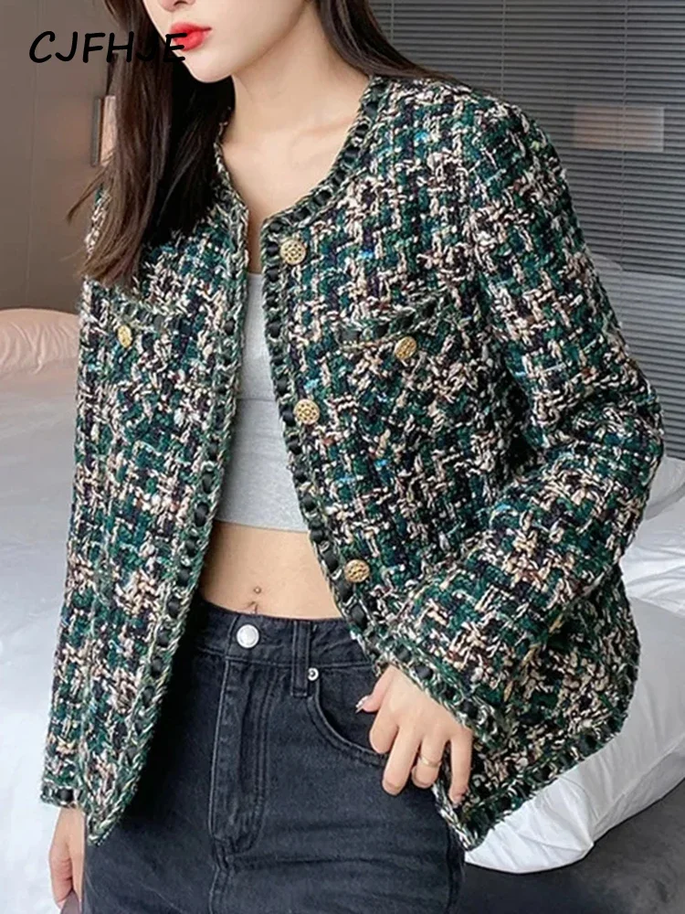 ジャケット・アウター LADY LIKE PRINT TWEEDS JACKET Allegra K Women's Plaid Tweed Jacket Vintage Leather