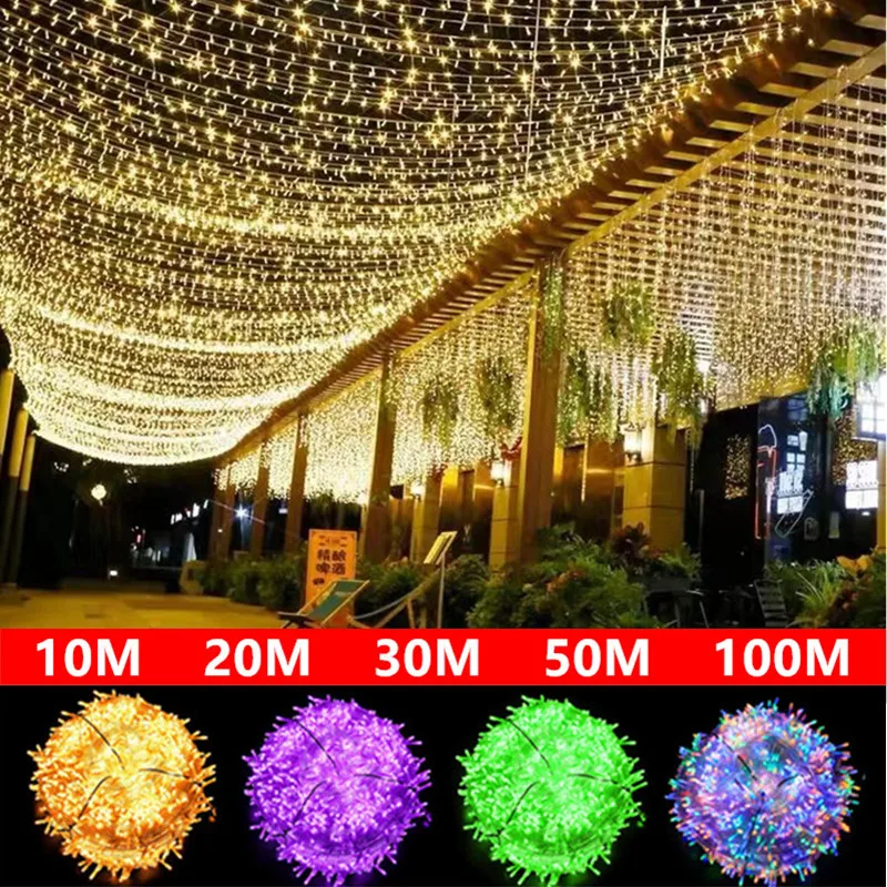 

Christmas Lights Garland Lights 10M 20M 30M 50M 100M Led String Lights Fairy Light 8 Modes for Wedding Party Holiday 220V 110V