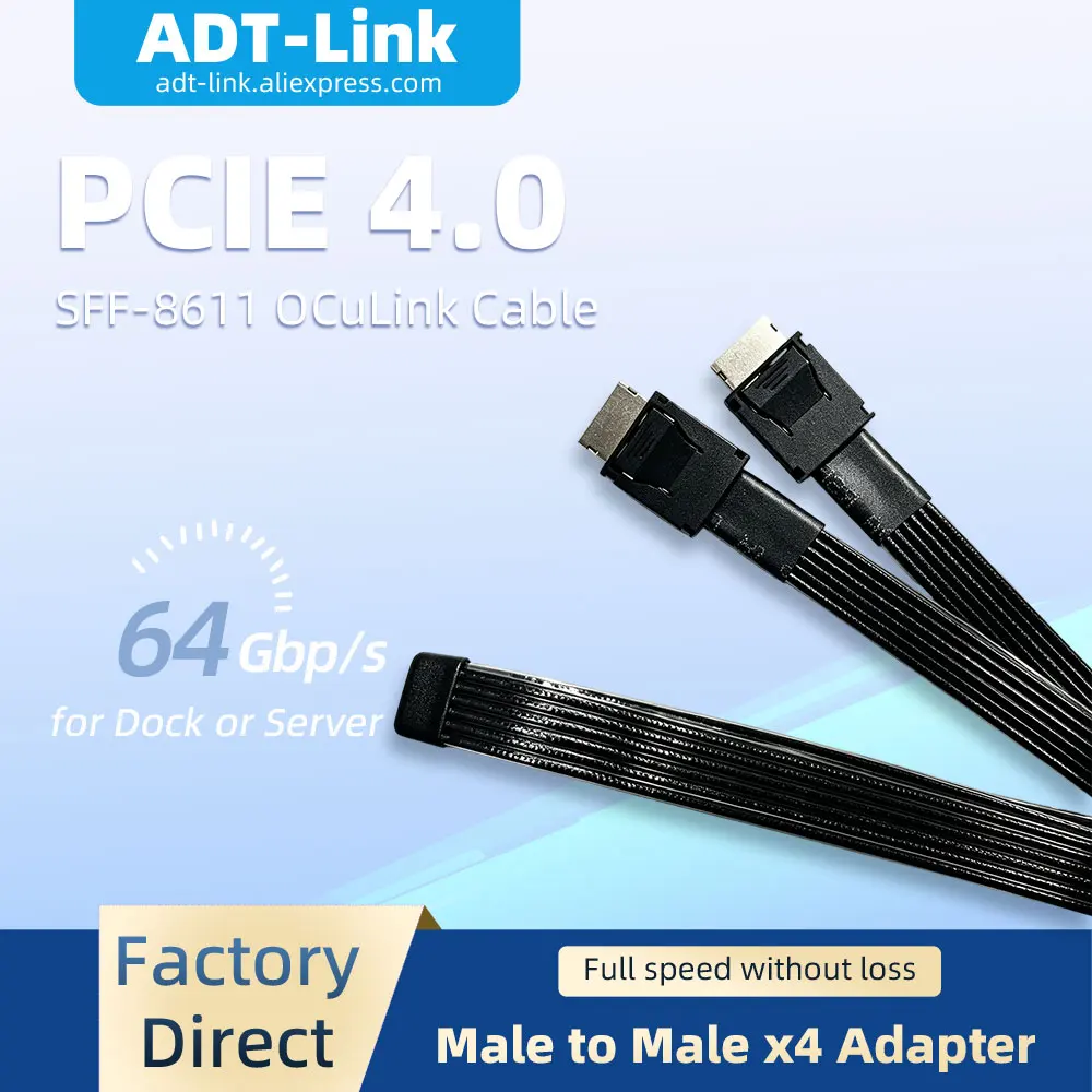 ADT-Link K9934A 64Gb 남성-남성 PCIE 4.0 X4 SFF-8611 Oculink 연장 케이블 (외부 GPU 도크 그래픽 카드 PC 서버용)