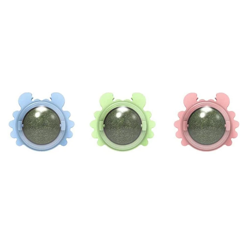 

3PCS Catnip Wall Ball Cat Toys Edible Cat Licking Toy Cat Chew Toy Teeth Cleaning Cat Bite Toy Rotatable Indoor Cat Toy