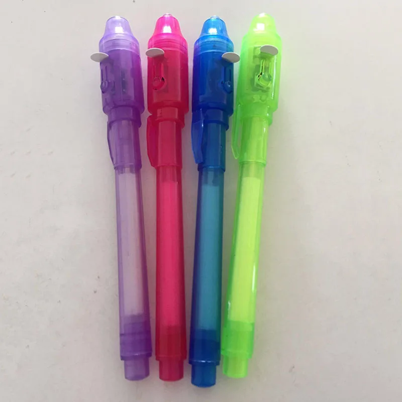 Juego de bolígrafos luminosos 2 en 1 para niño, set de 4 unidades de bolígrafos luminosos, color morado mágico, Combo de luz negra UV, tinta Invisible, juguetes educativos de aprendizaje