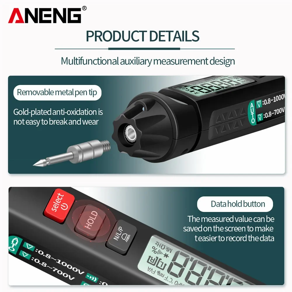 ANENG A3007 Digital Professional Multimeter Pen 6000 Counts Non-Contact Automatic AC/DC Voltage Ohm Tester Capacitance For Tool