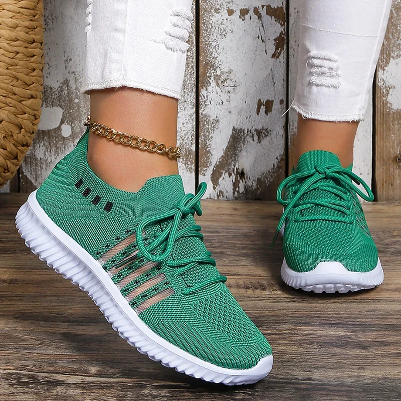 Lightweight Breathable Running Shoes for Women Non Slip Knitted Green Sneakers Woman Soft Sole Slip On Casual Flats Plus Size 43 women shoes casual shoes women sneakers women flats