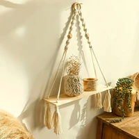 Macrame Hanging Shelf Boho Wall Decor Bedroom 1 PC Rustic Wood Floating Shelves for Room Nursery Bathroom Living Room College 1