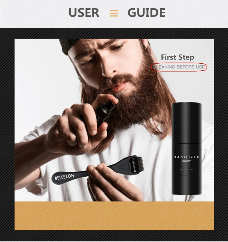 4 Pcs/set Bellezon Beard Growth Kit Professional Hair Growth Enhancer Set Beard Roller Massage Comb for Men