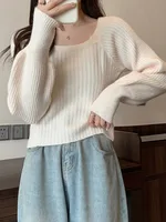 Lazy side wind restoring ancient ways led lantern sleeve sweater women cultivate one's morality show thin sweater niche western - Image 6