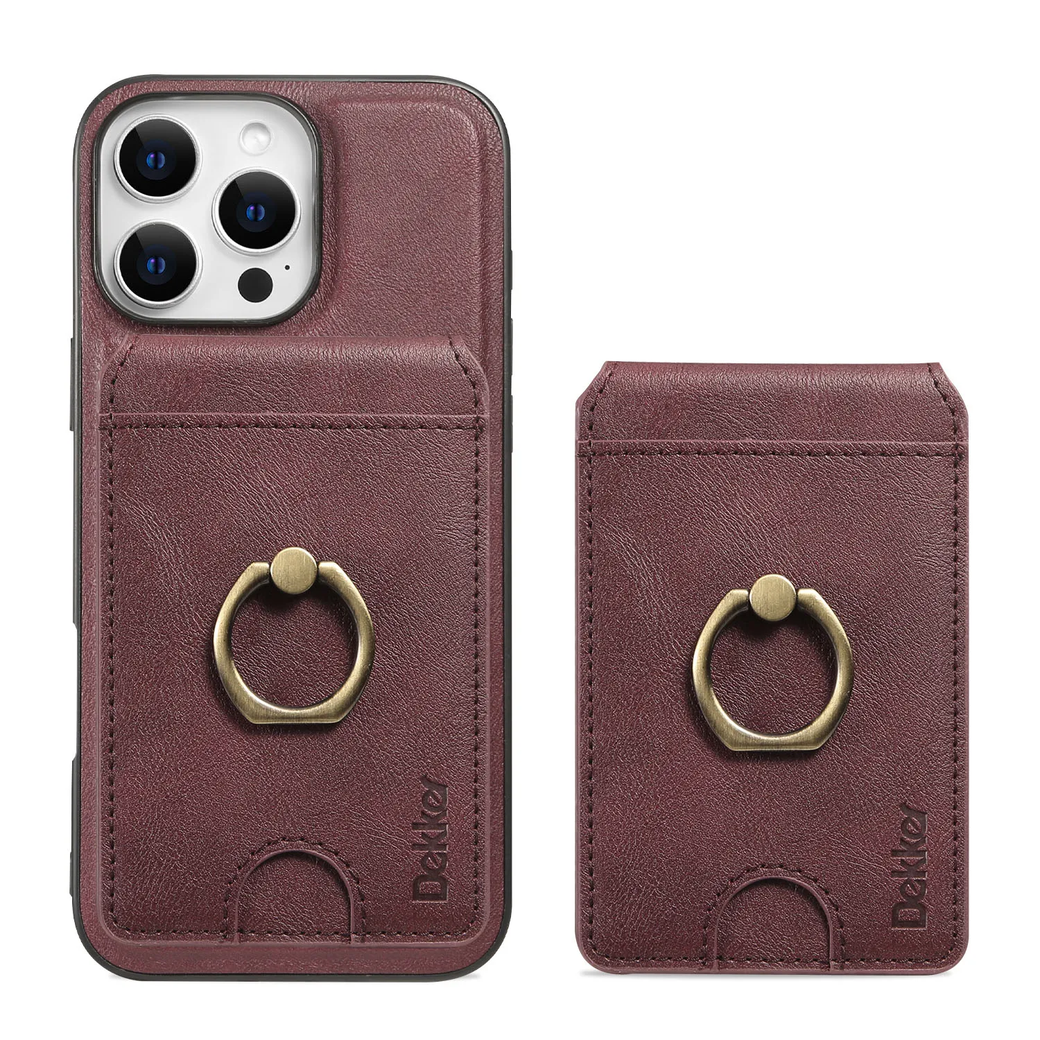 2-in-1 Detachable Vertical Card Slot Ring Holder Leather Wallet Case with Magnetic Cover