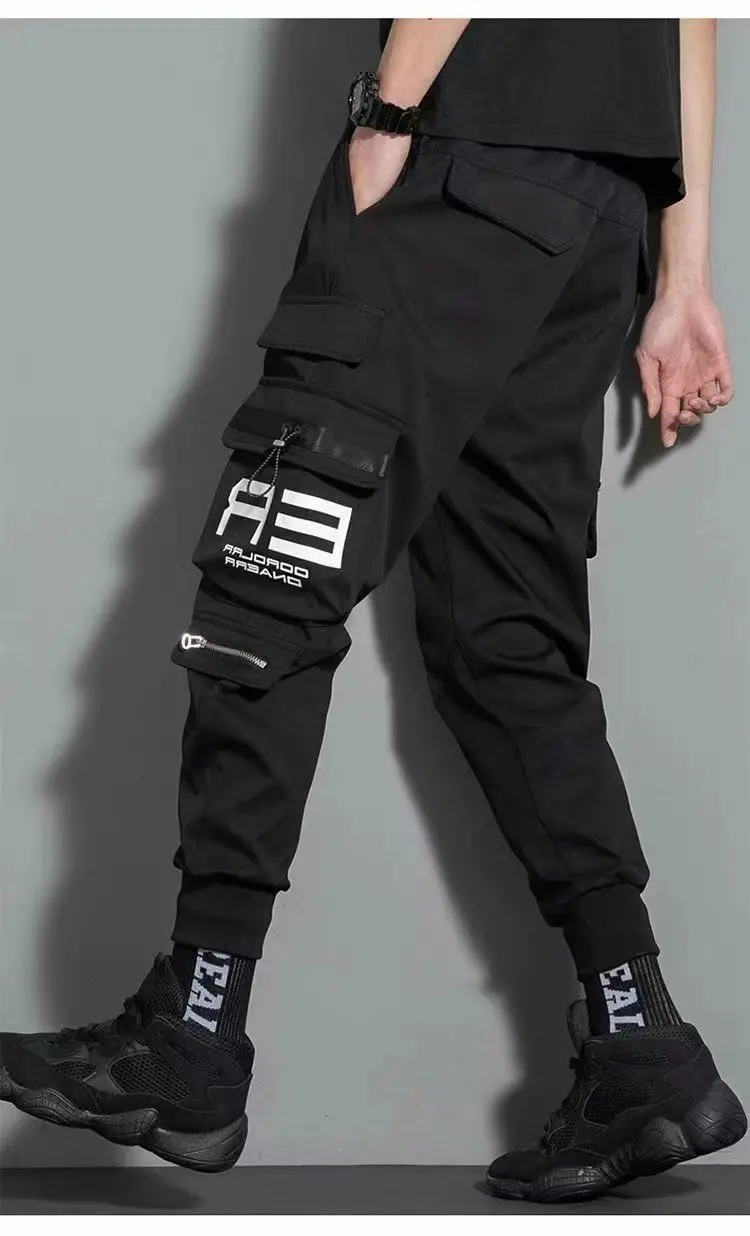 Thin Streetwear Casual Pants Men Ribbons Harem Jogging Pants Male Slim Fit Spring Cargo Pants Multi-Pockets Women Trouser J9 images - 6