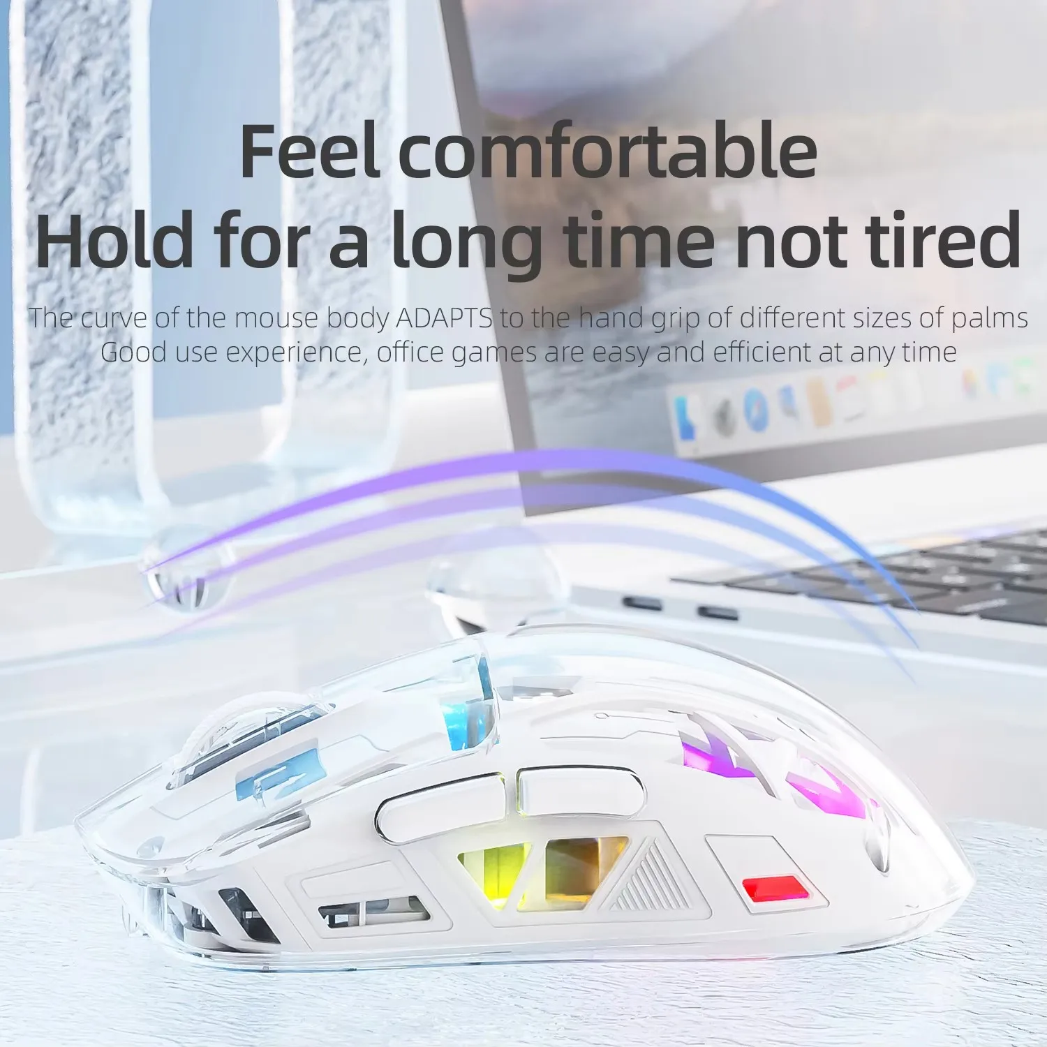 Free Wolf A2 Gamer Mouse Wireless Bluetooth Dual-mode Mouse RGB Transparent Digital Display 4000dpi E-sports Office PC Mouse