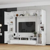 Entertainment Center with Bookshelves,High Gloss Wall Unit TV Stand,Media Center with Shelves and Drawers, Doors,for Living Room 2