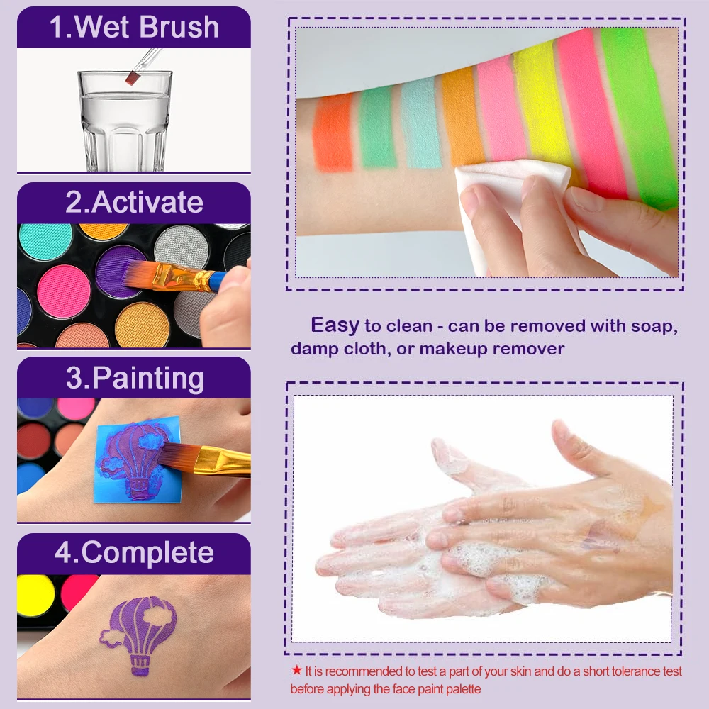 22 Color Face Body Painting Kit for Kids Adults,Face Paint Makeup Palette with Brush,Halloween Carnival Artist Cosplay Art Party 3