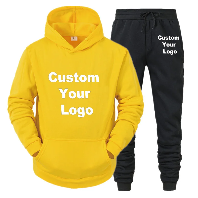 Custom Logo Sports Sets Tracksuits Hoodies Sweatpants Spring Solid Color Hooded Pullover Sweatshirts Pants Two Piece Suits