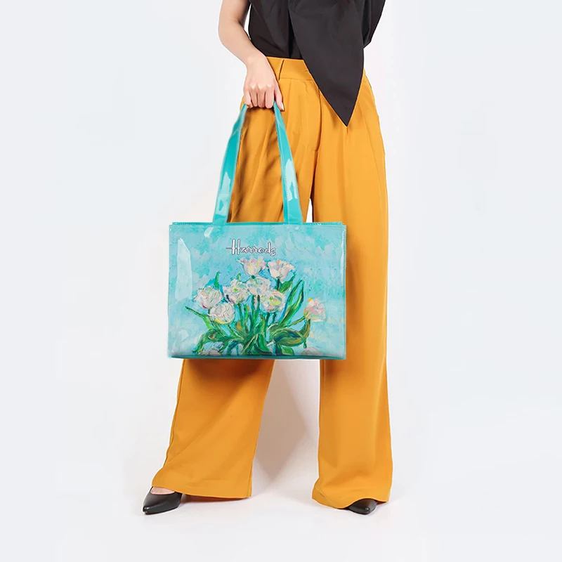 Women's Floral Printed PVC Shopping Purse Big Summer Eco Tote Beach Handbags Large Casual Student Bookbag ladies handbag