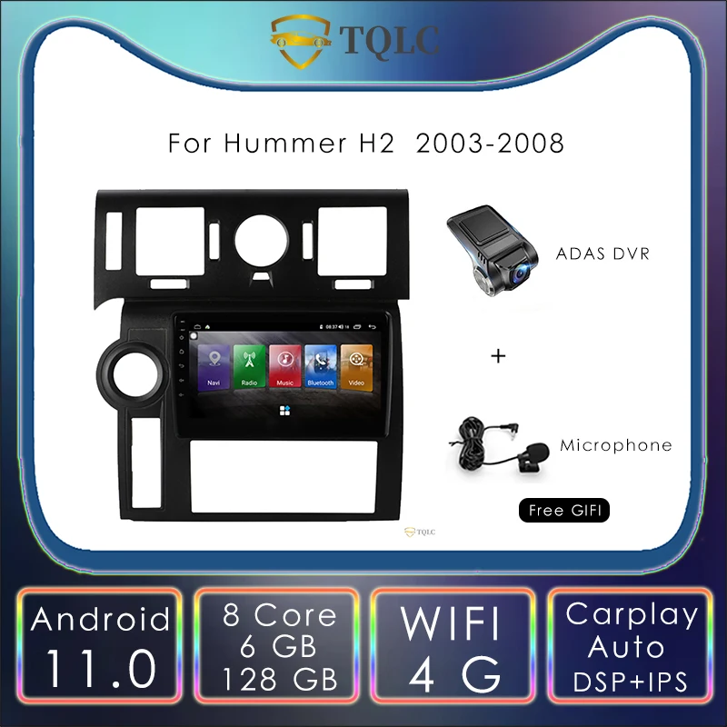 

2 Din 128G Android 11.0 Car Radio For Hummer H2 9.66 Inch Carplay Wifi 4G MultimediaStereo GPS Navigation Head Unit 2003-2008