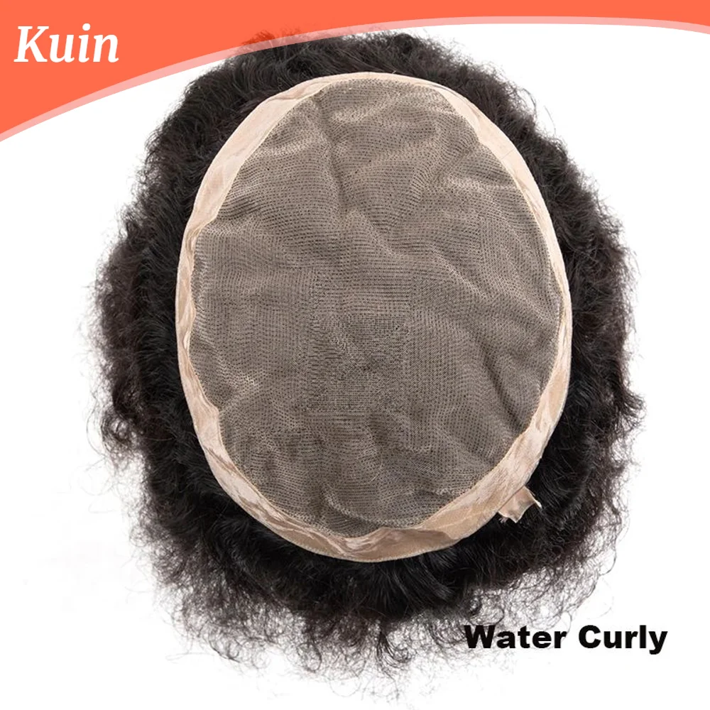 

Men Toupee Fine Mono Durable Water Curly Capillary Prosthesis Handmade Human Hair Man Wigs Natural Replacement System Hairpiece