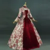 Women Lace-Up Medieval Dress Ruffles Bow Vintage Victorian Carnival Maxi Dress Patchwork Floral Female Fairy Long Dress 1