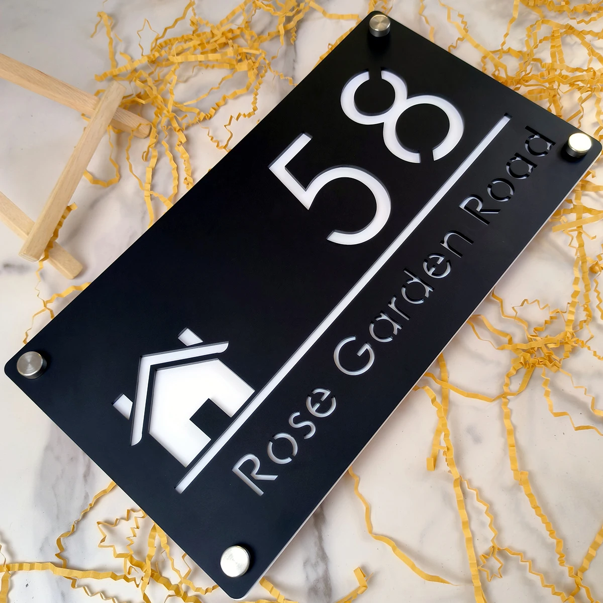 House Number Signs Personalized Laser Cut Acrylic Sign Modern House Number OutDoor Plaque Family Name Plate Door Signs Matte Black Mirror Silver