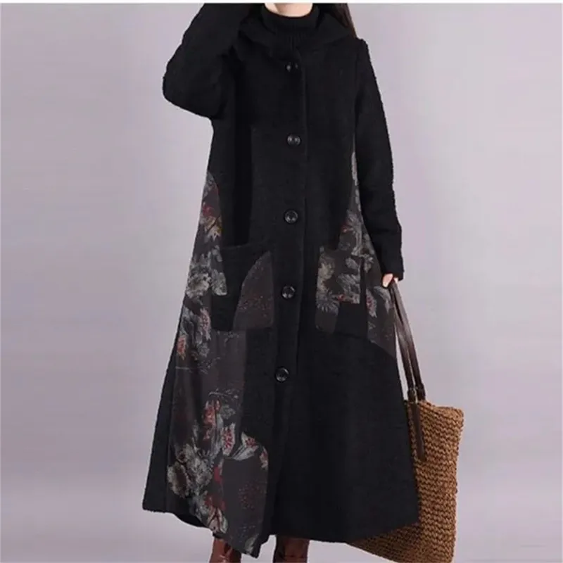 

2023 Autumn And Winter New Korean Version Wool Coat Women's Medium And Long Loose Hooded Patchwork Fallow Trend Women's Clothing