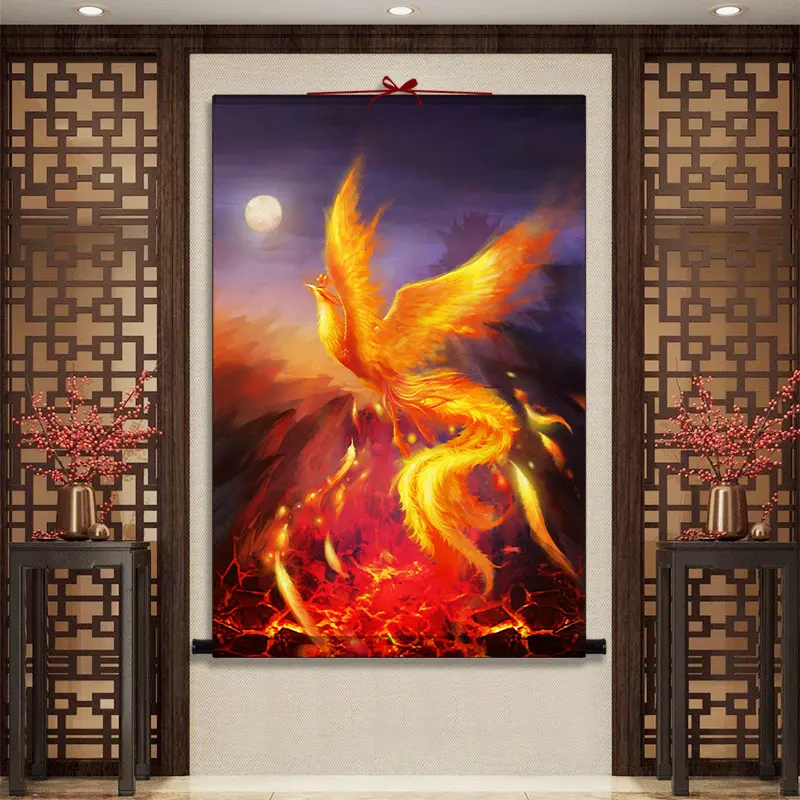 

Bath fire Phoenix Nirvana divine bird rosefinch hanging painting, Porch office fortune decoration painting